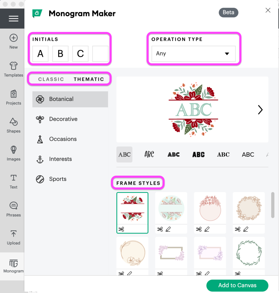 Cricut Monogram Maker tool