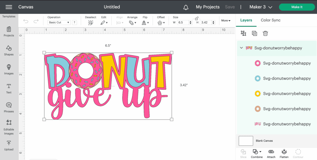 DONUT Give up in Cricut Design Space - encouragement SVG cut files